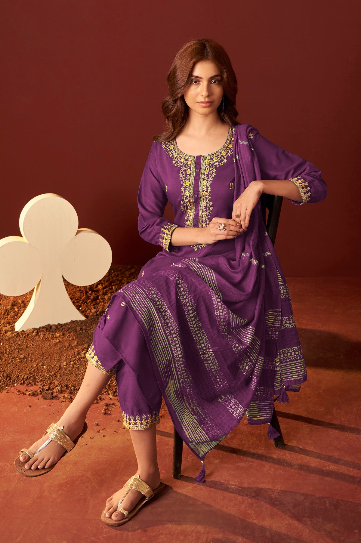 Royal Purple Embroidered Kurta Set with Dupatta