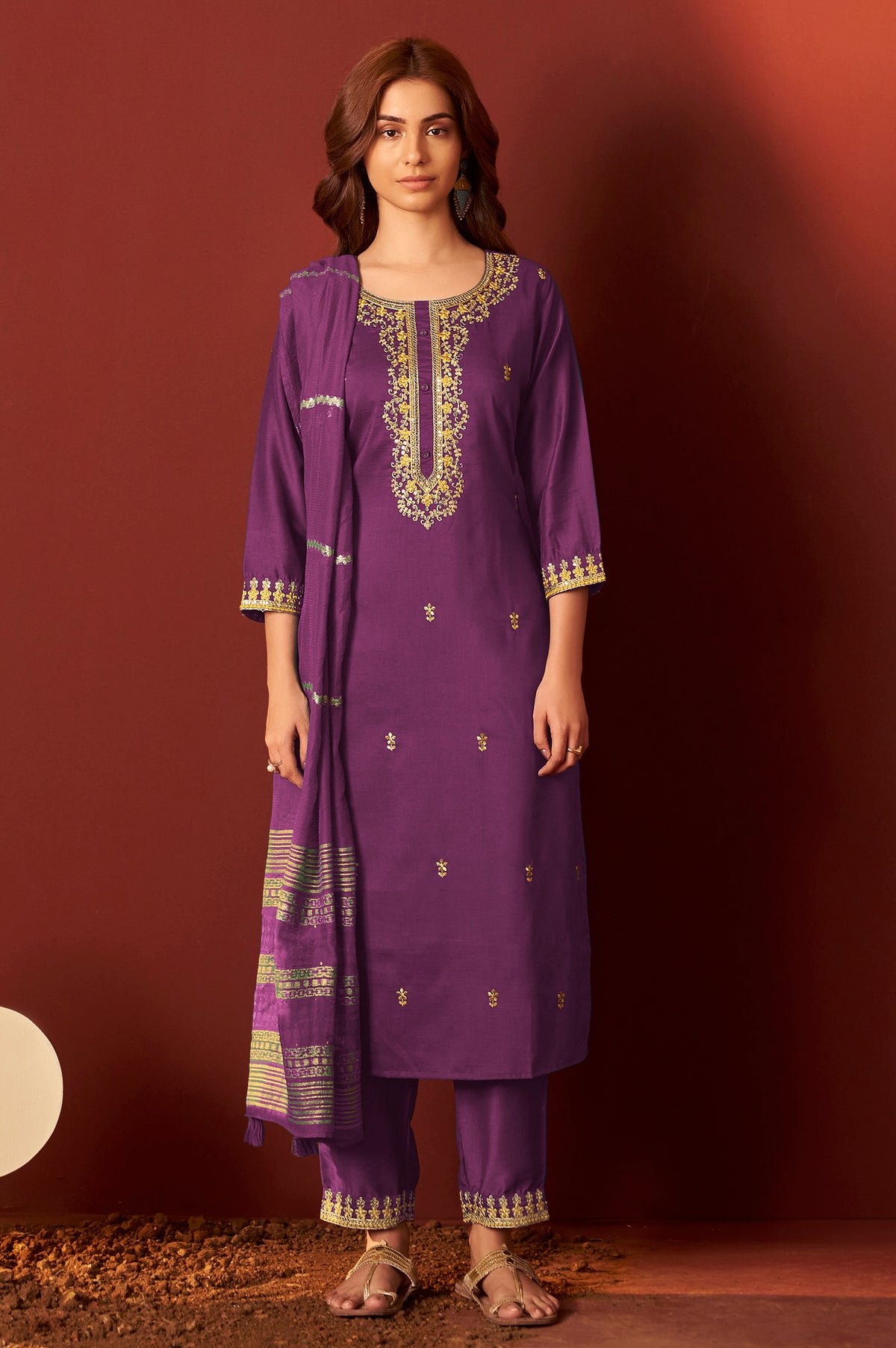 Royal Purple Embroidered Kurta Set with Dupatta