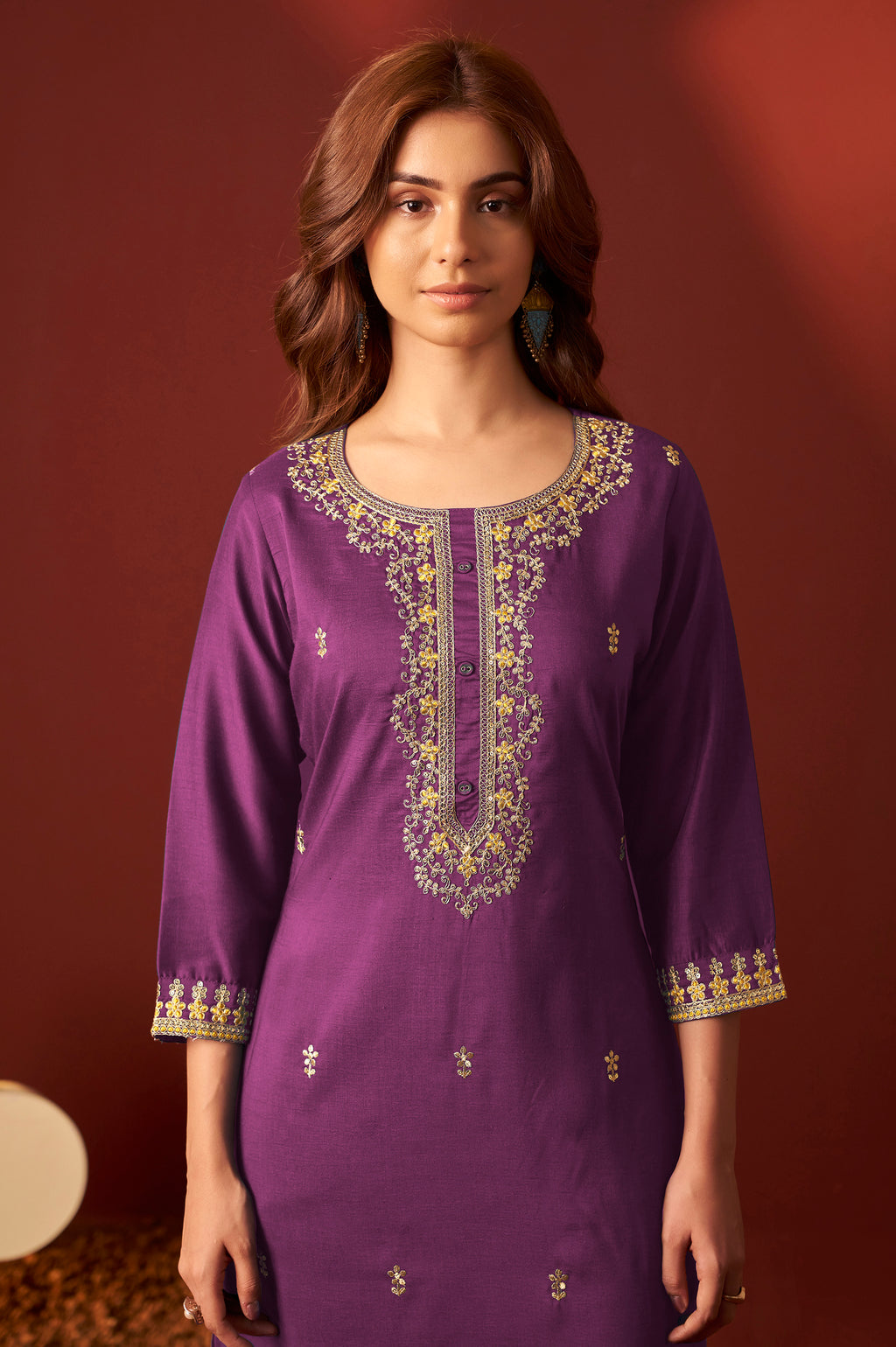 Royal Purple Embroidered Kurta Set with Dupatta