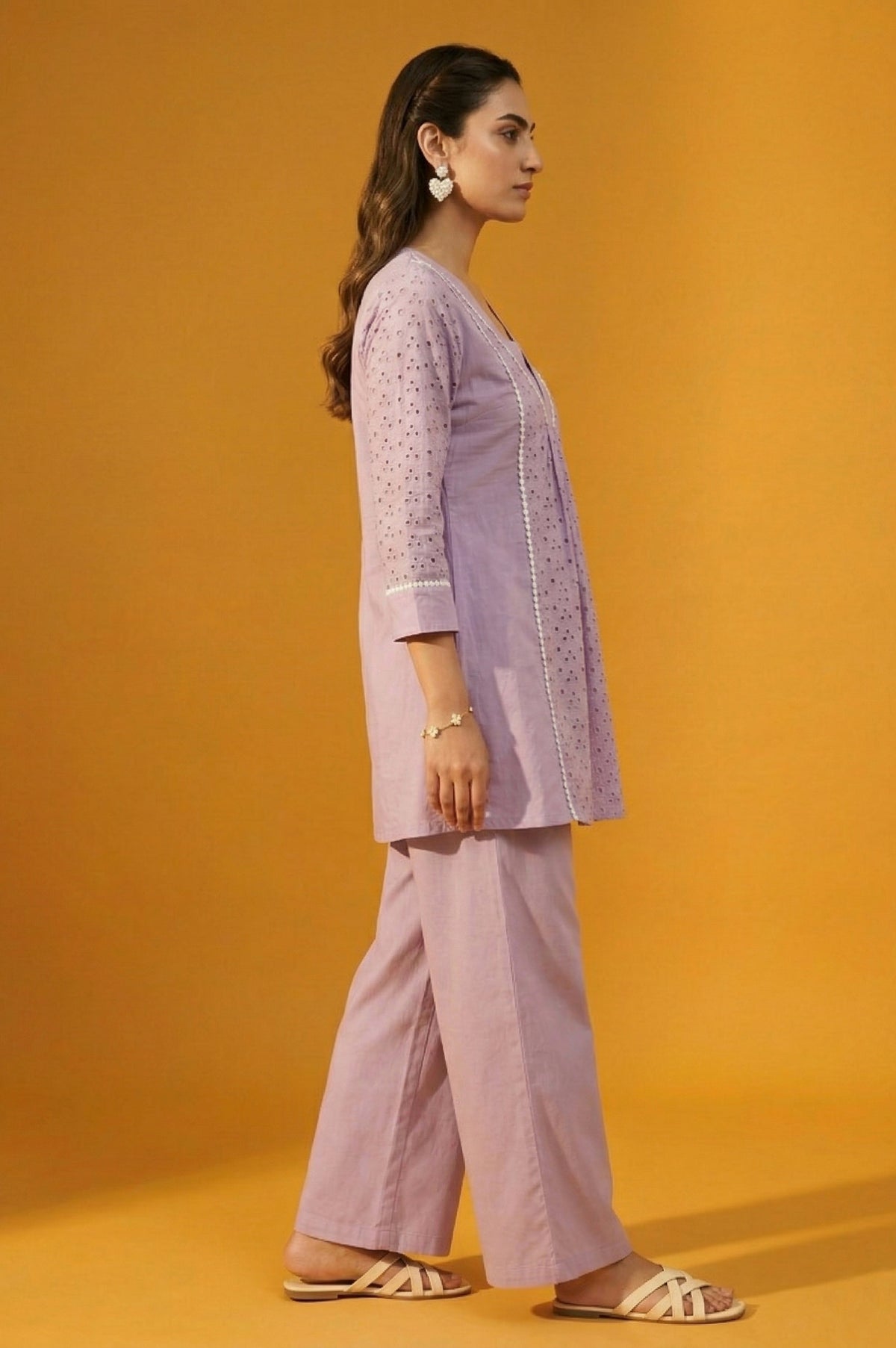 Lilac Fit & Flare Schiffli Cotton Co-Ord Set