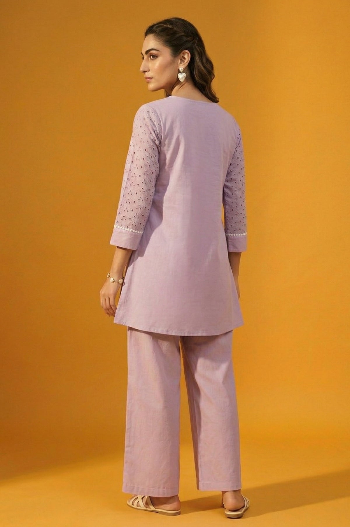 Lilac Fit & Flare Schiffli Cotton Co-Ord Set