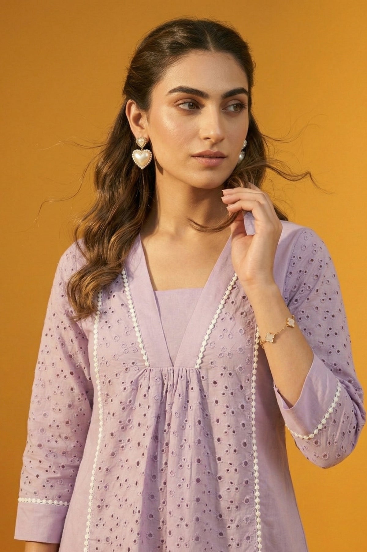 Lilac Fit & Flare Schiffli Cotton Co-Ord Set
