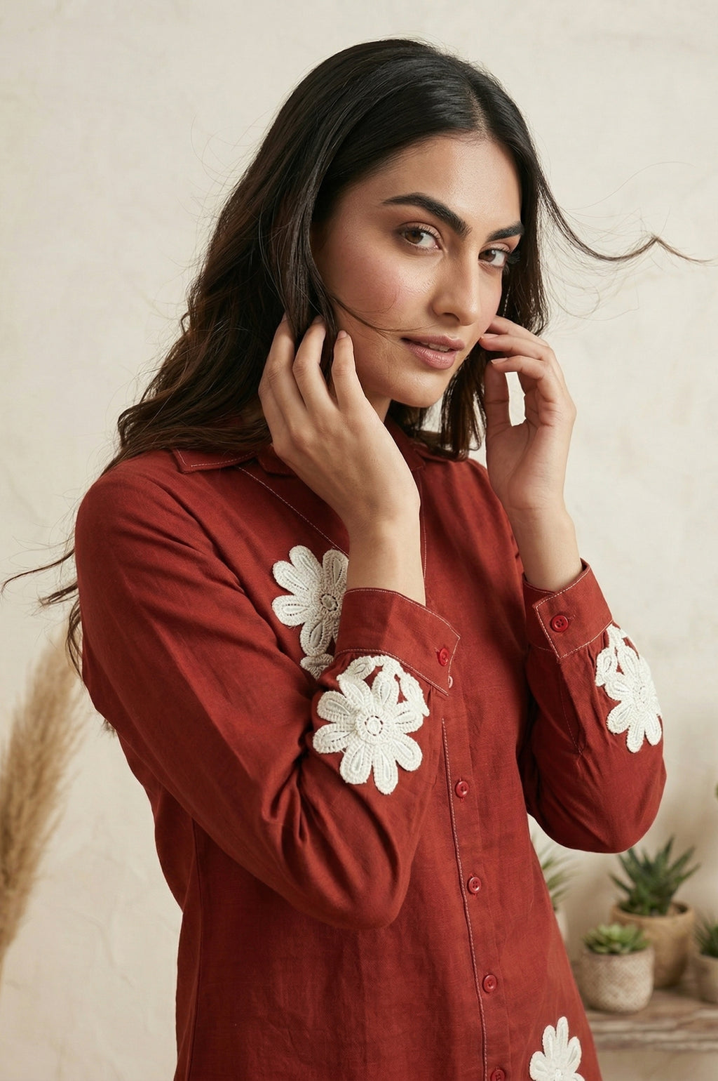 Rust Embroidered Butta Cotton Co-Ord Set
