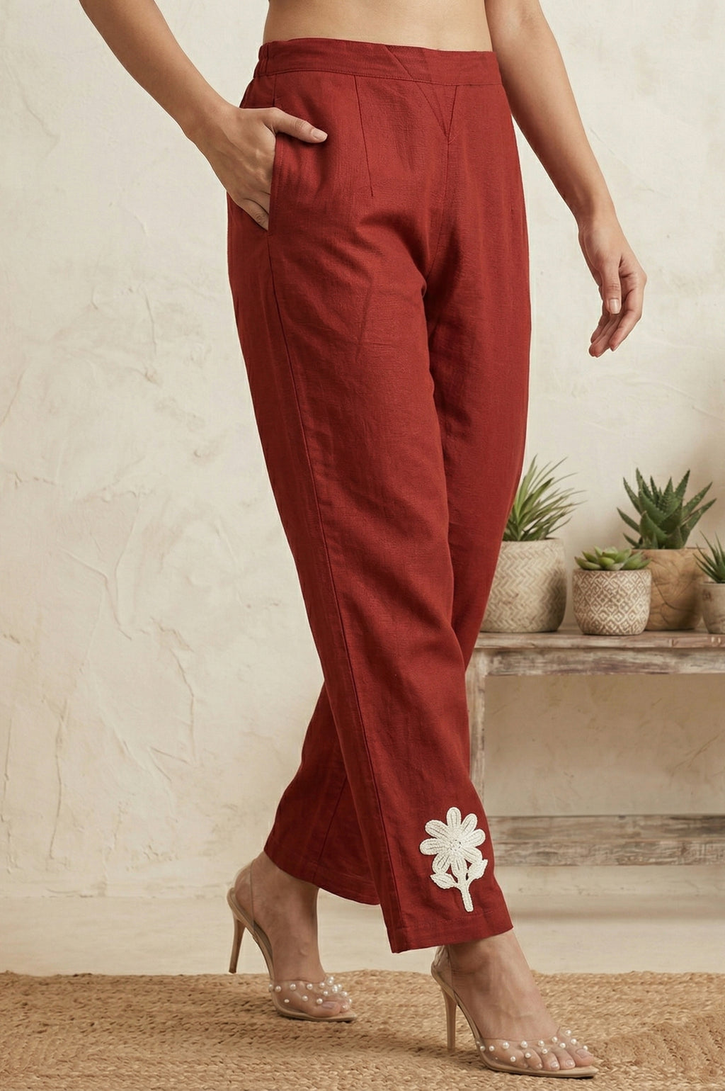 Rust Embroidered Butta Cotton Co-Ord Set