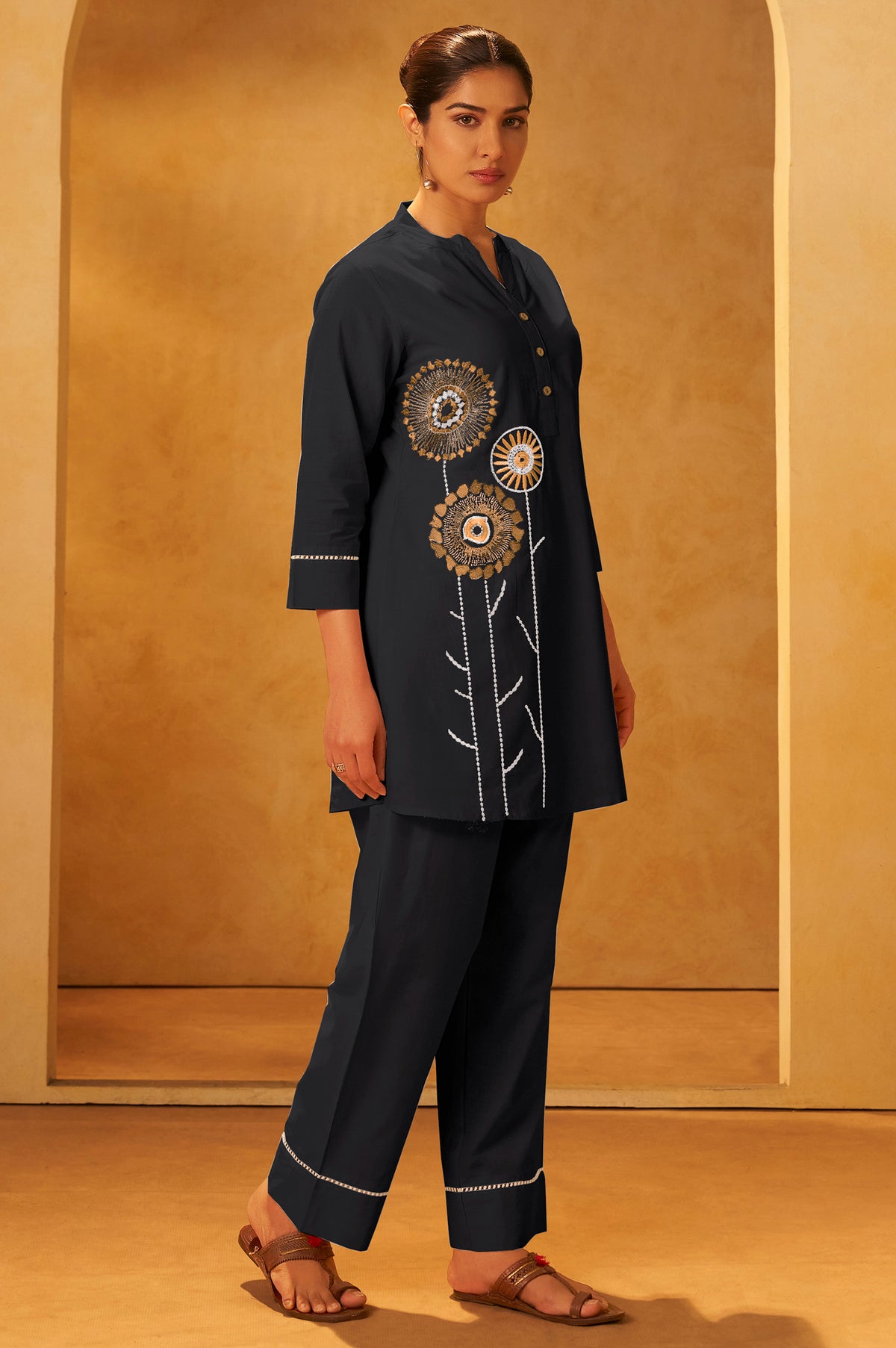 Black Embroidered Cotton Co-Ord Set