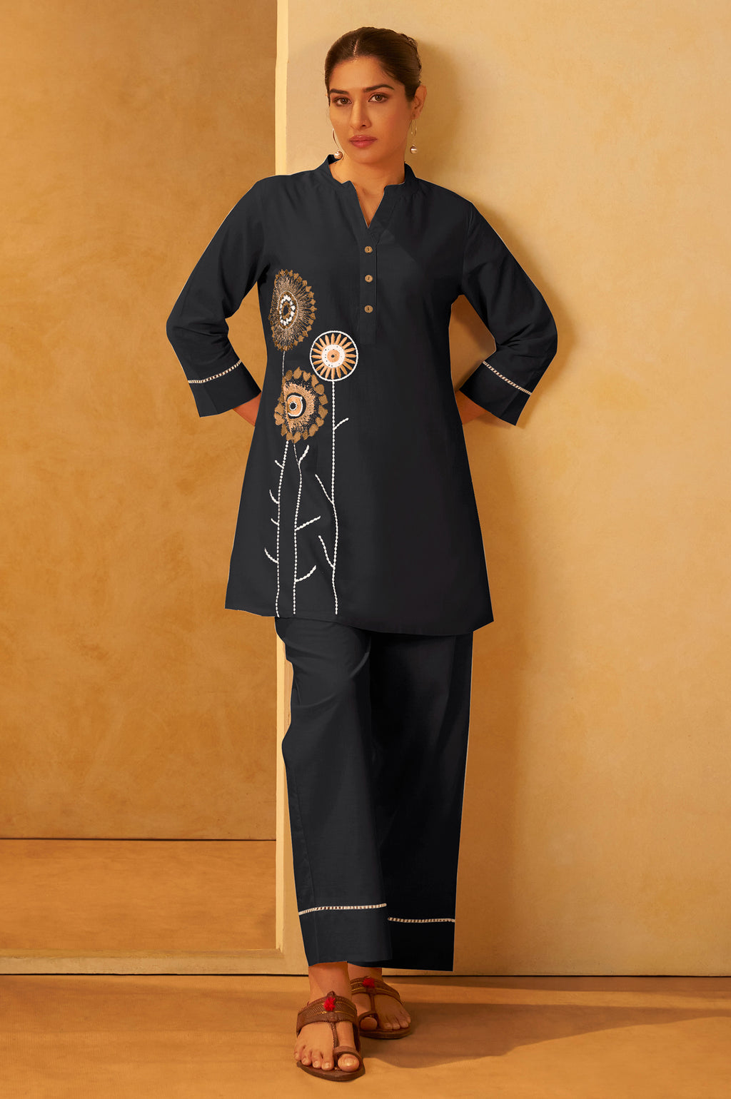 Black Embroidered Cotton Co-Ord Set