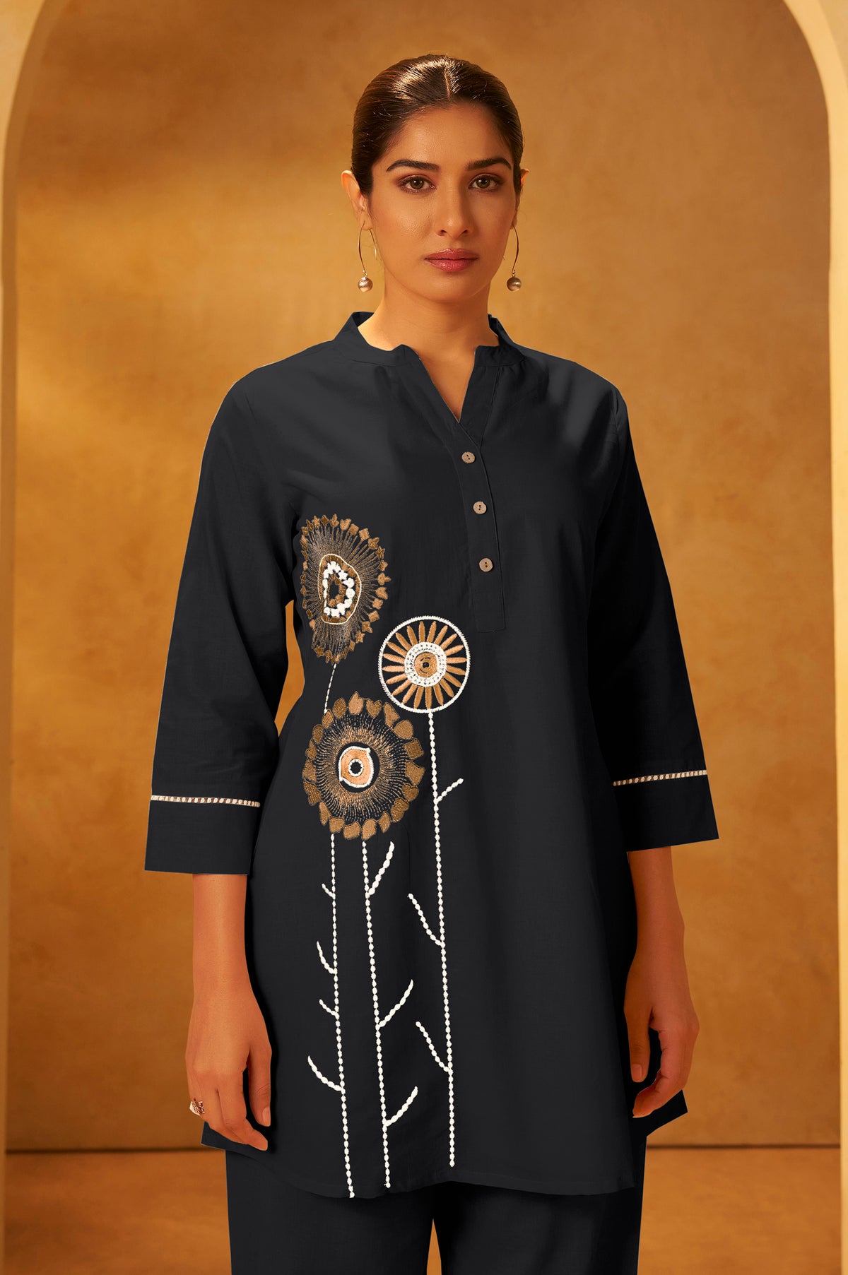 Black Embroidered Cotton Co-Ord Set