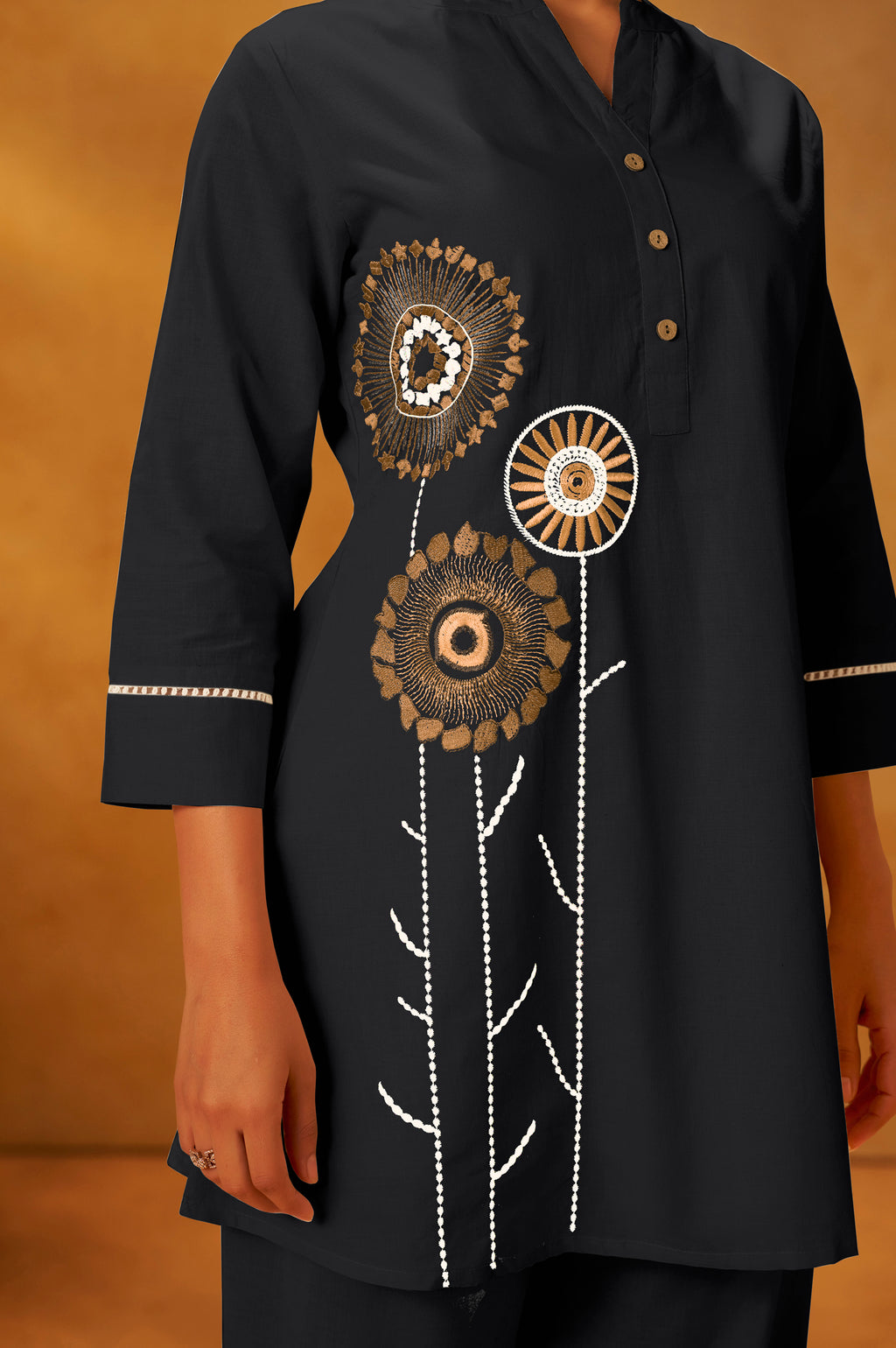 Black Embroidered Cotton Co-Ord Set