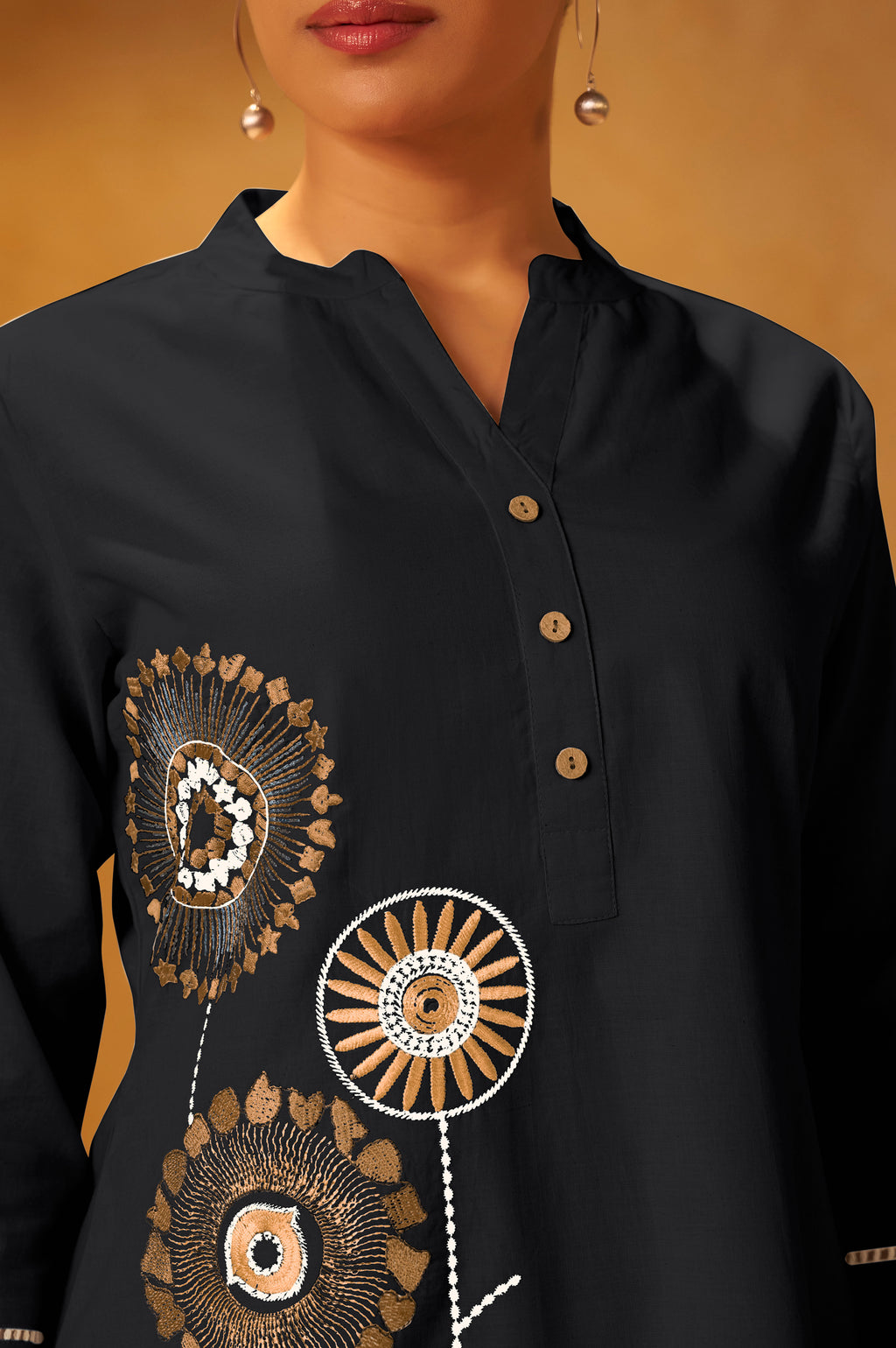 Black Embroidered Cotton Co-Ord Set