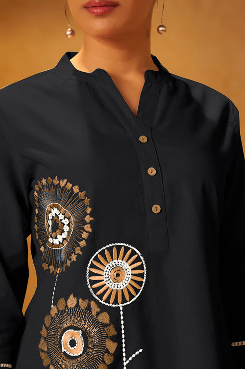 Black Embroidered Cotton Co-Ord Set
