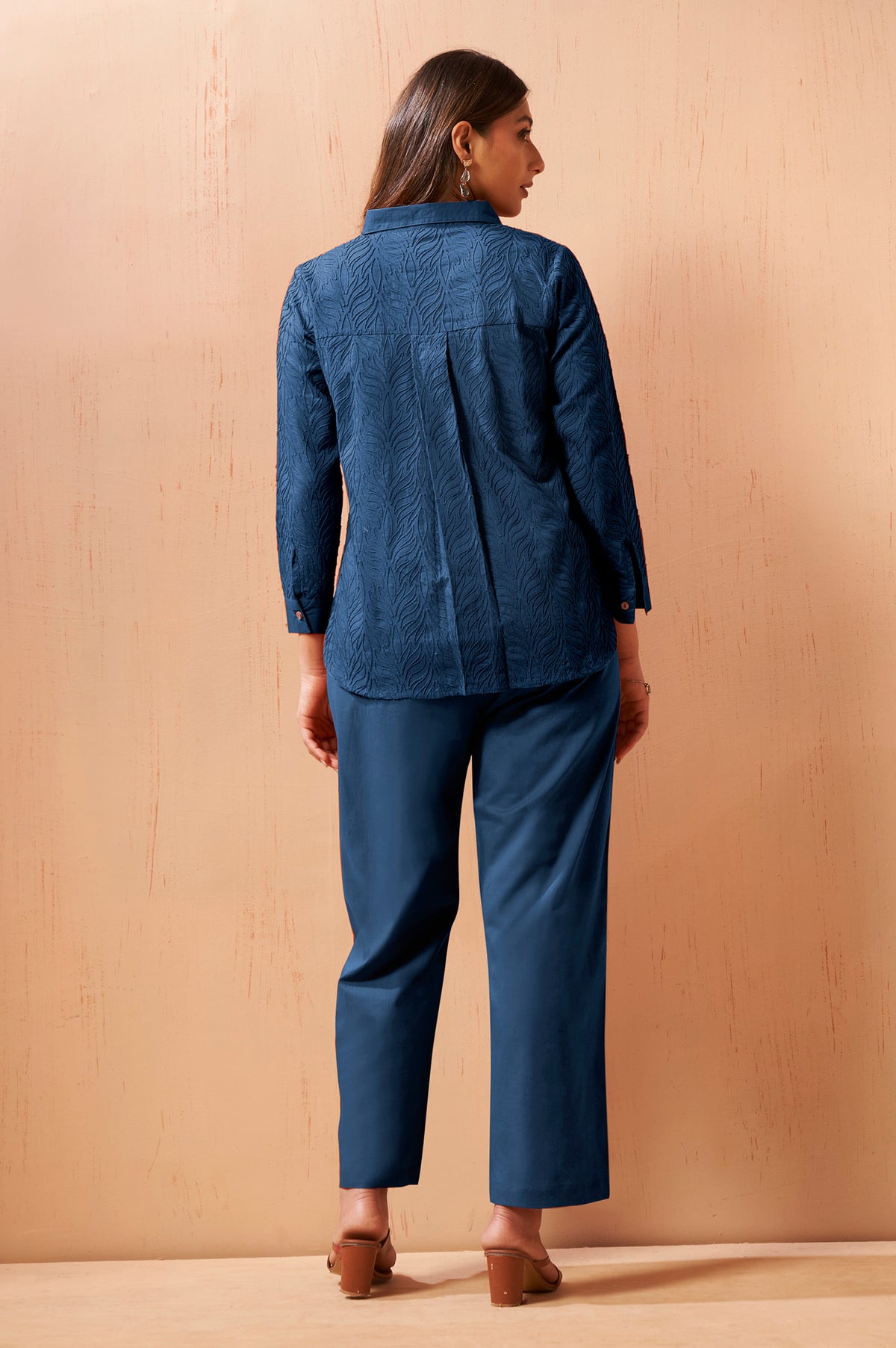 Navy Blue Embroidered Cotton Co-Ord Set