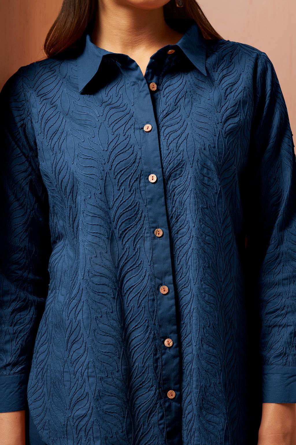 Navy Blue Embroidered Cotton Co-Ord Set