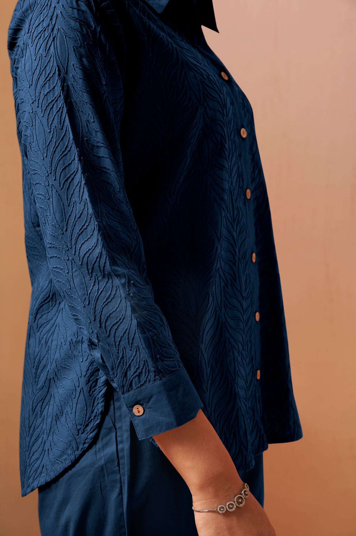 Navy Blue Embroidered Cotton Co-Ord Set