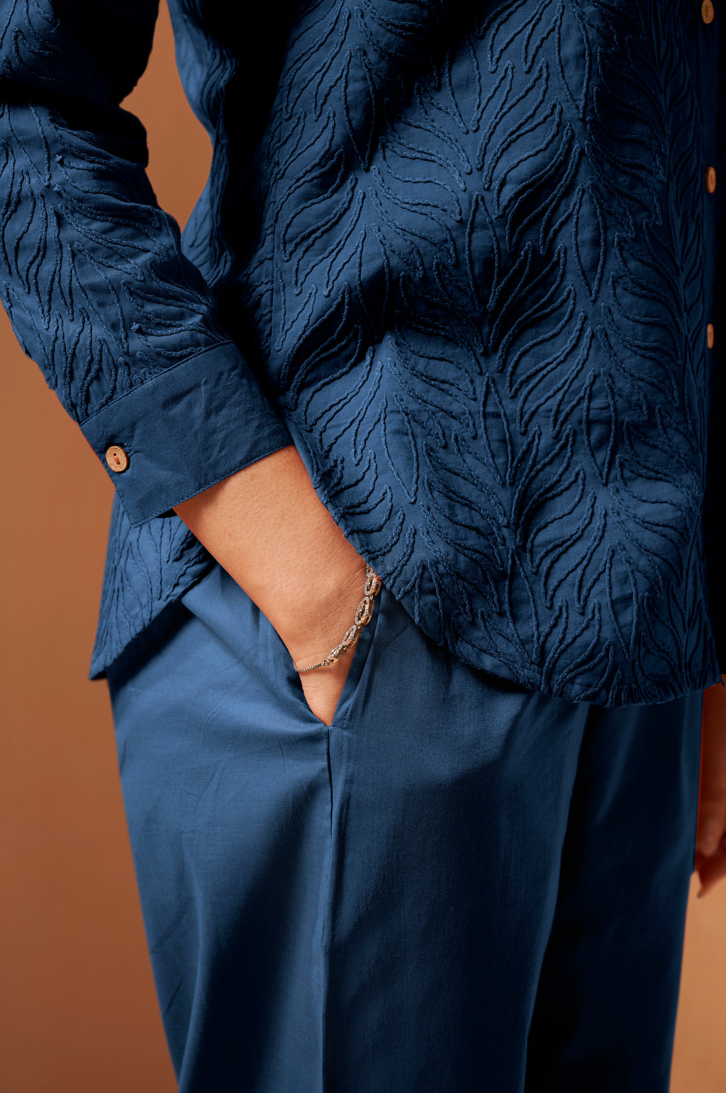 Navy Blue Embroidered Cotton Co-Ord Set