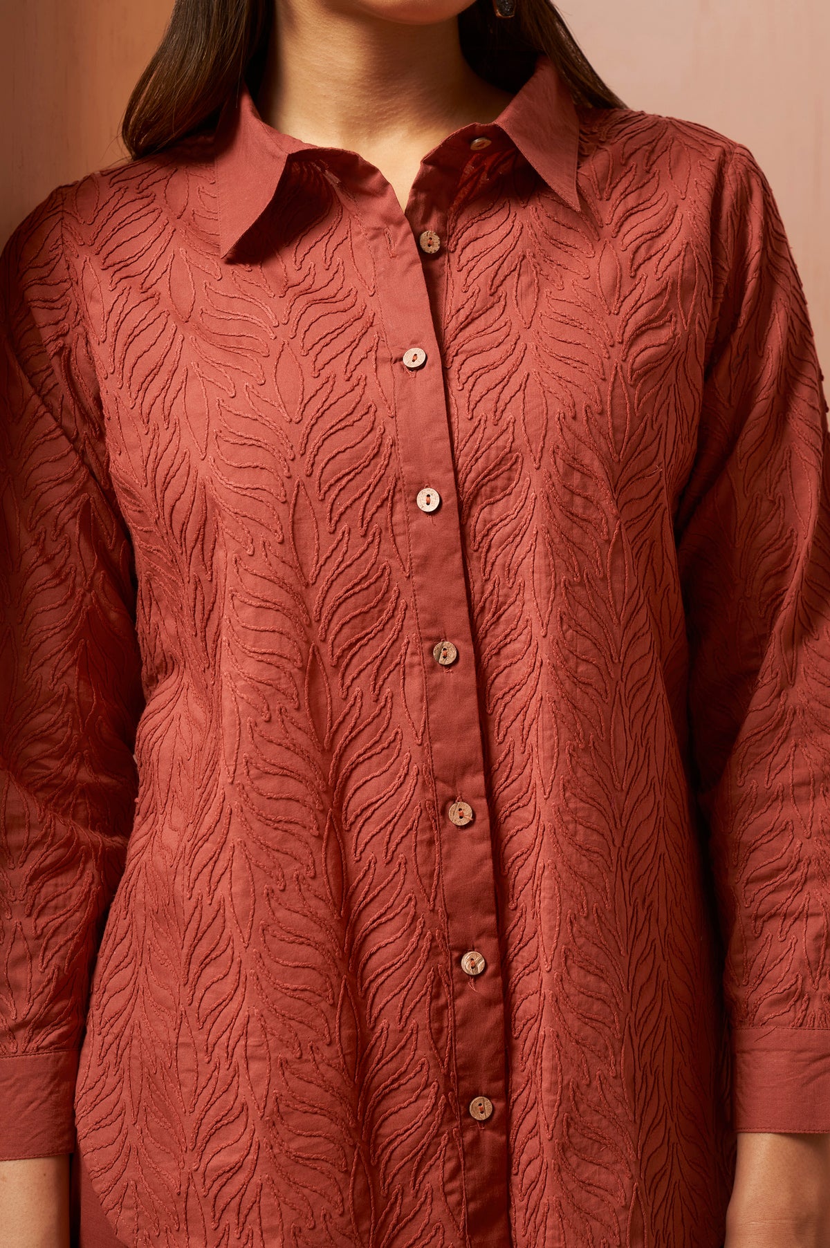 Rust Embroidered Cotton Co-Ord Set