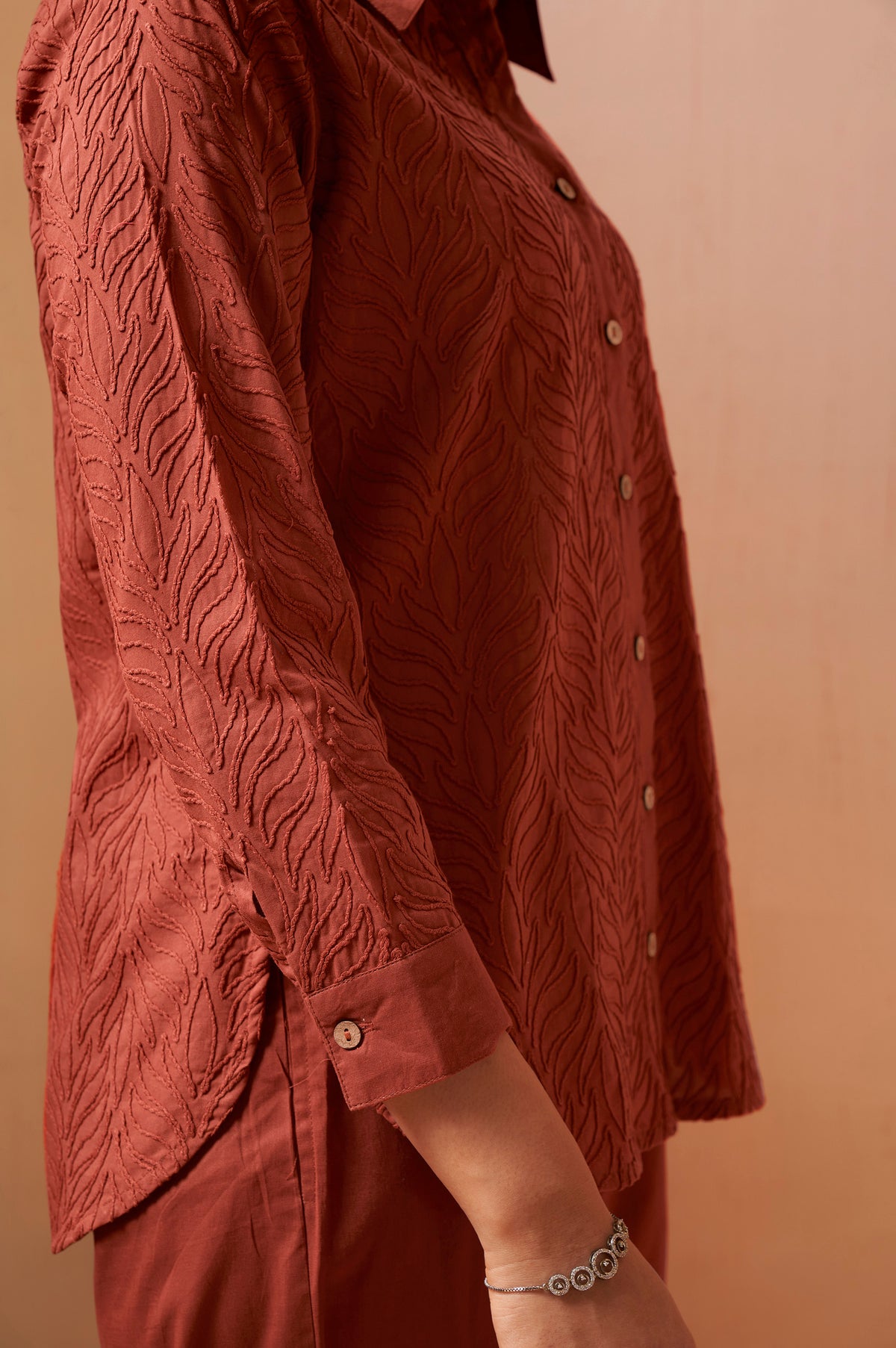 Rust Embroidered Cotton Co-Ord Set