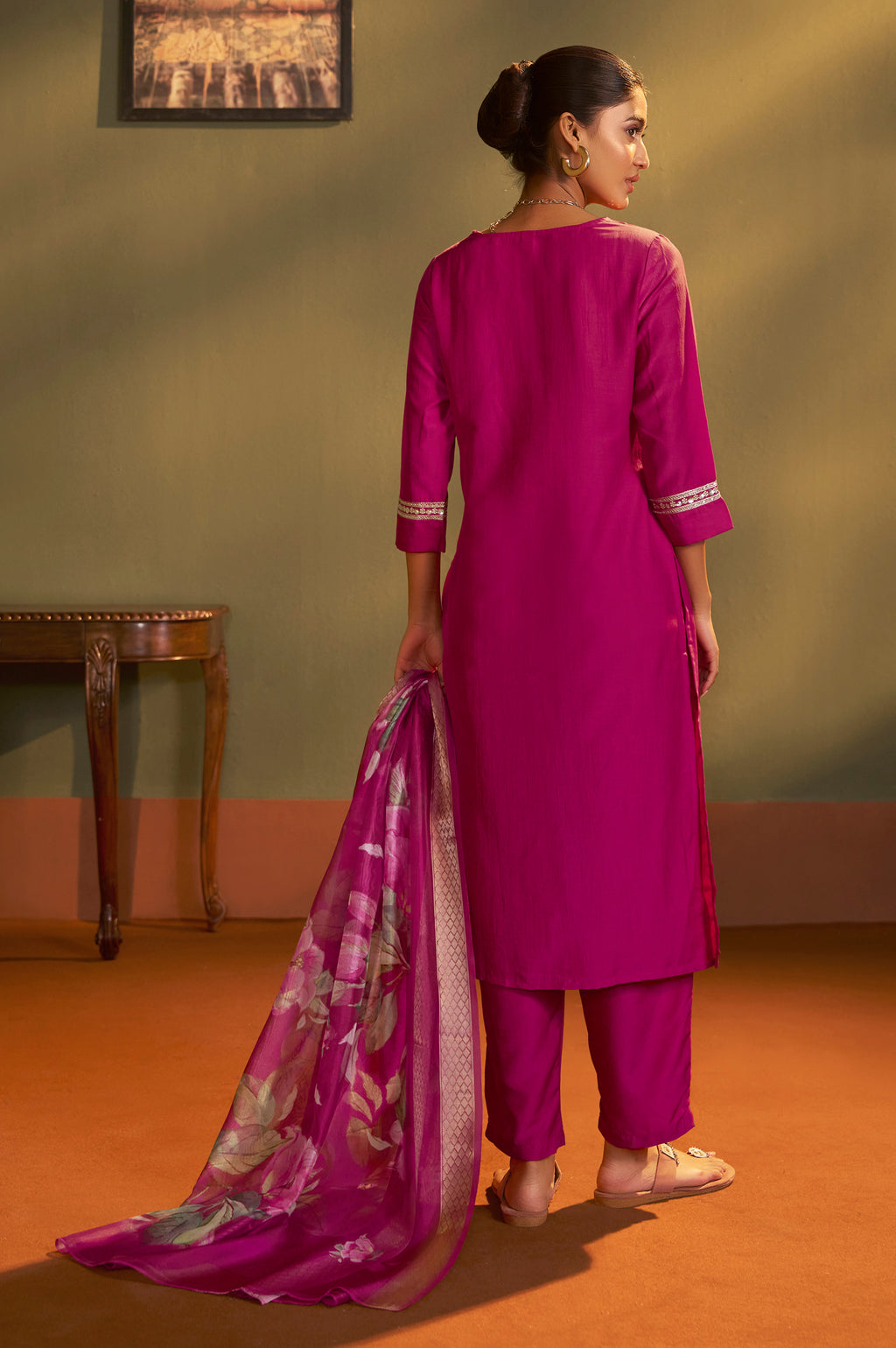 Pink Embroidered Cotton Kurta Set with Jacquard Dupatta
