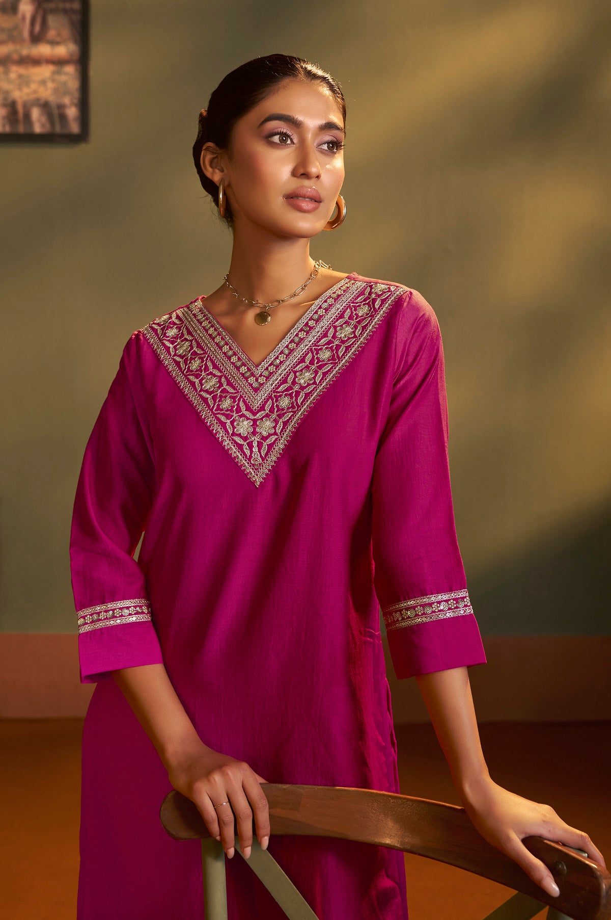 Pink Embroidered Cotton Kurta Set with Jacquard Dupatta