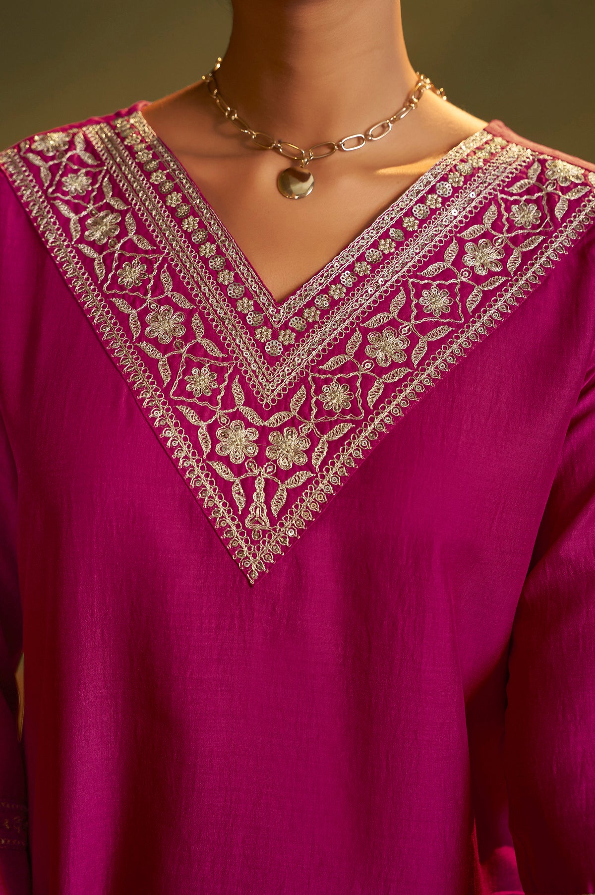 Pink Embroidered Cotton Kurta Set with Jacquard Dupatta