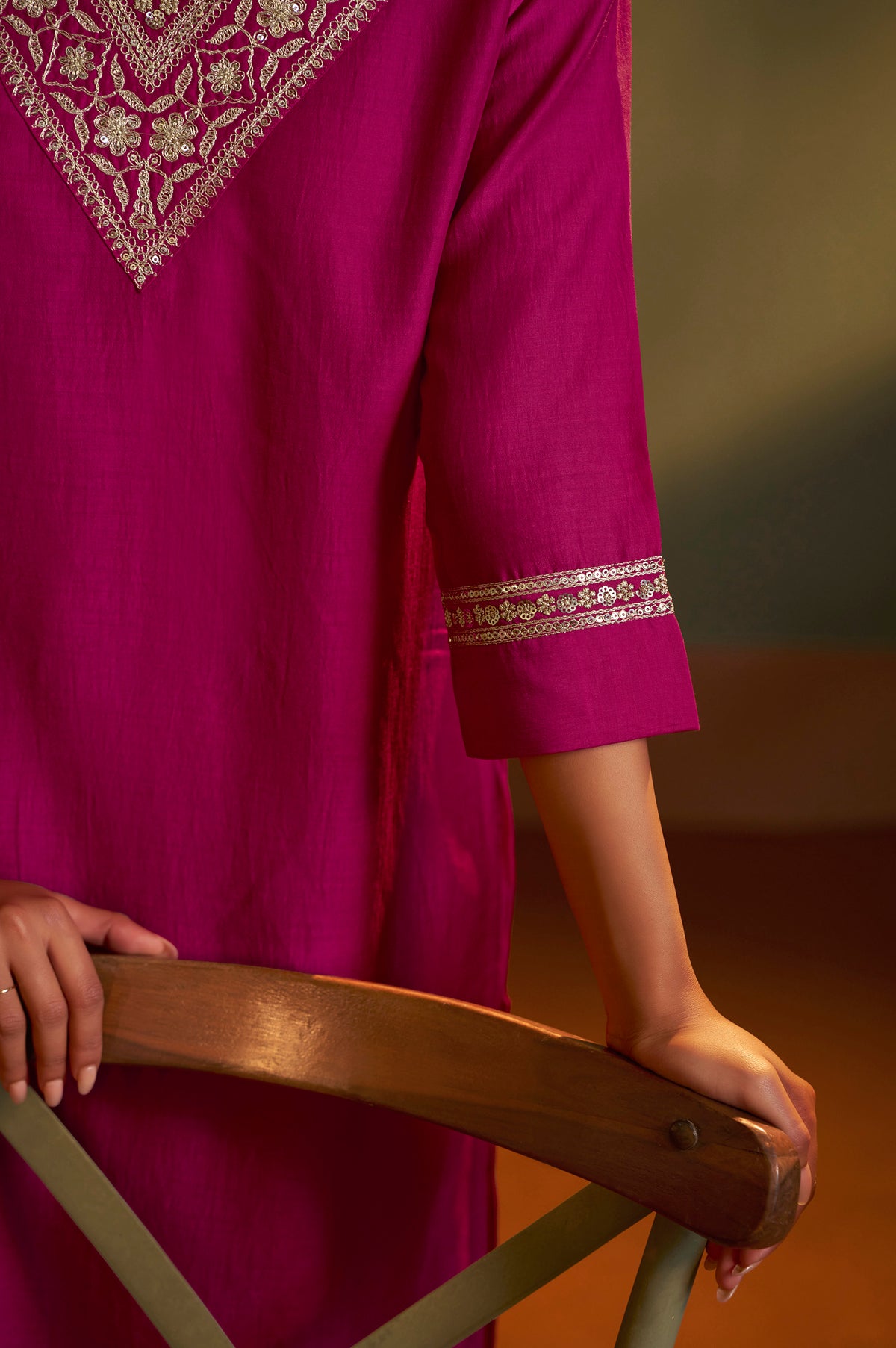 Pink Embroidered Cotton Kurta Set with Jacquard Dupatta