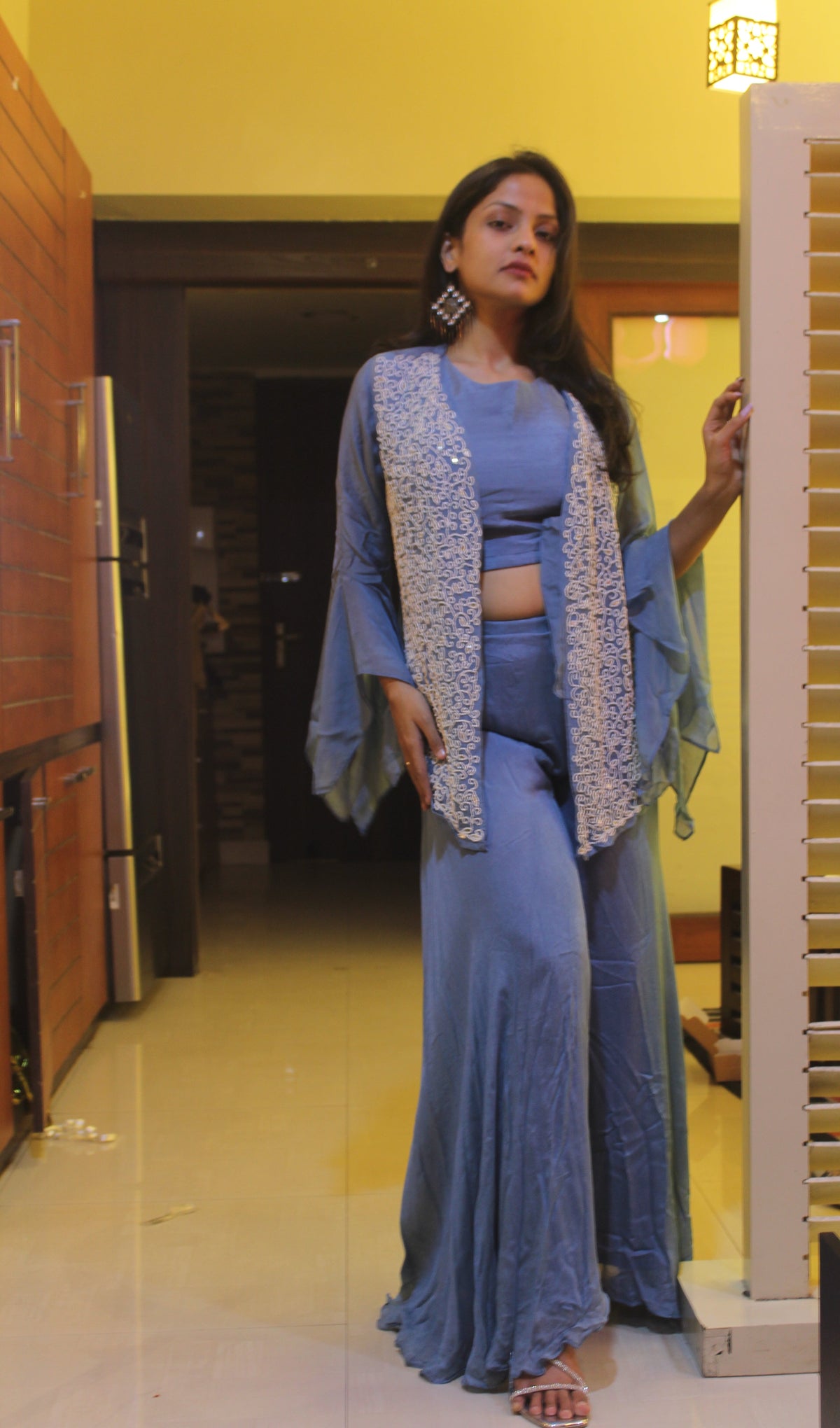 Sky Blue Embroidered Co-ord Set | Indo-Western Palazzo Set