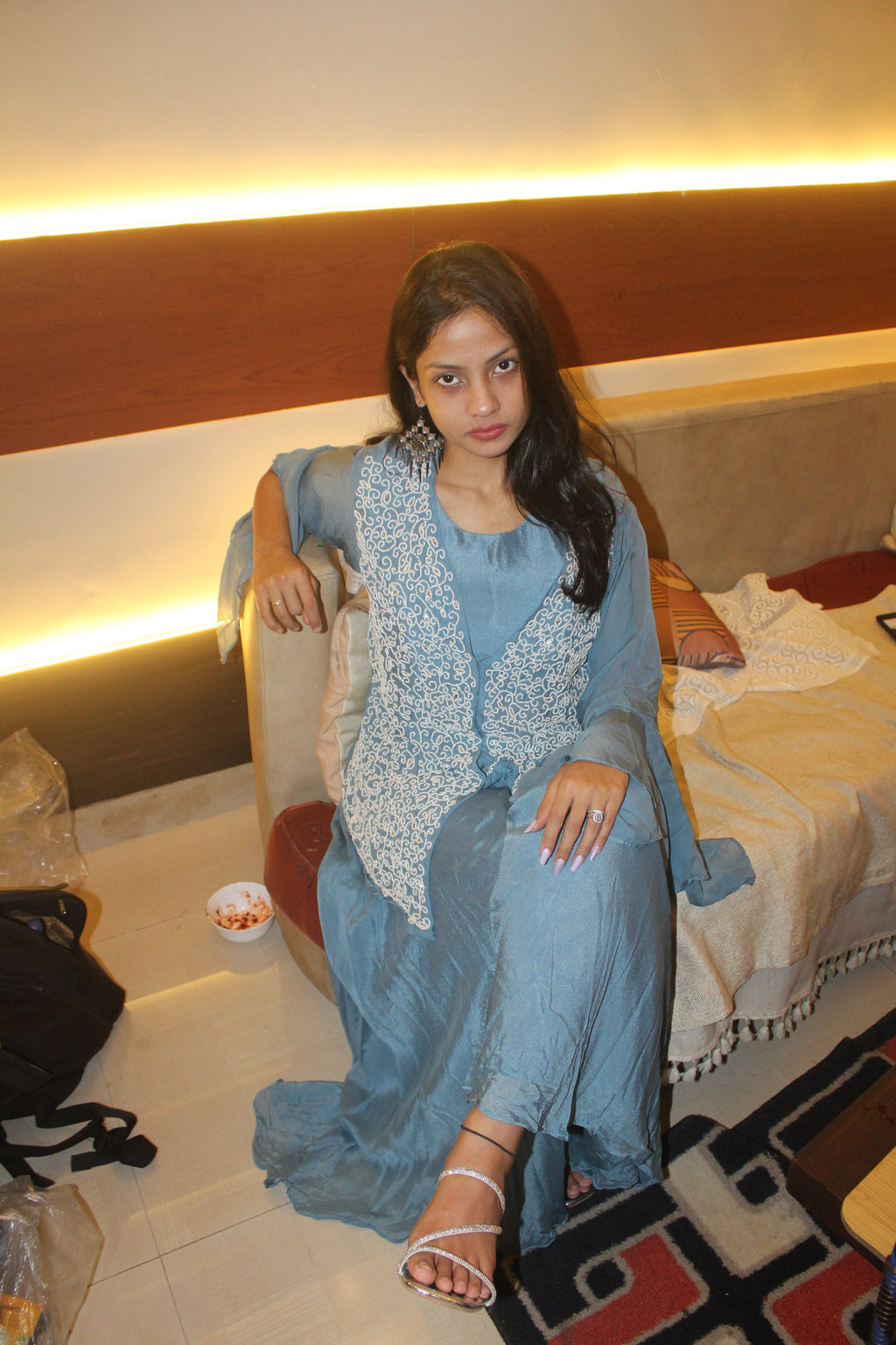 Sky Blue Embroidered Co-ord Set | Indo-Western Palazzo Set