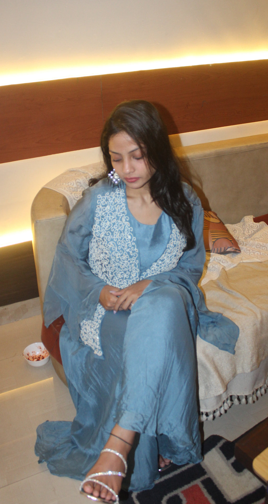 Sky Blue Embroidered Co-ord Set | Indo-Western Palazzo Set