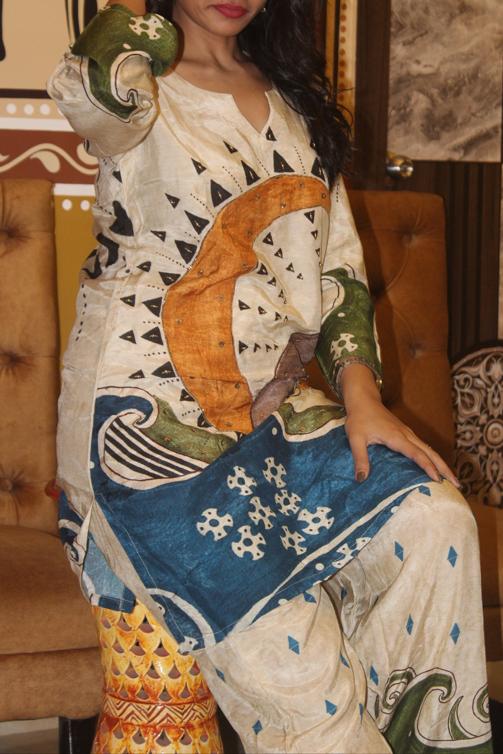 Ivory Ocean Print Viscose Crepe Co-ord Set