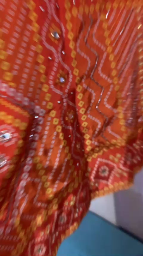 Festive Orange Bandhani Print Premium Modal Silk Kurta Set
