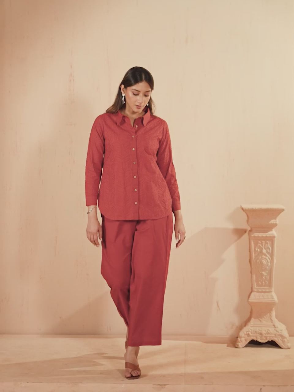 Rust Embroidered Cotton Co-Ord Set