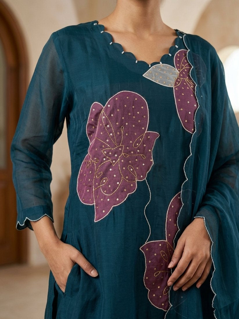 Morni Blue Chanderi Silk Luxury Kurta Set