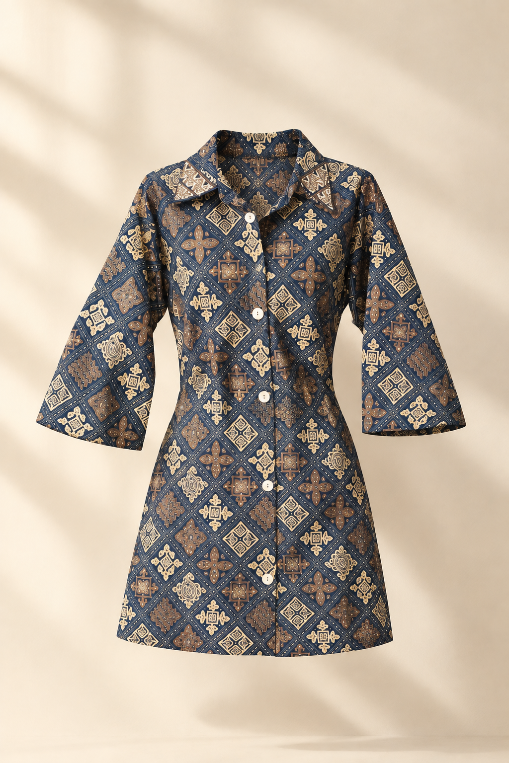 Indigo Printed Cotton 3-Piece Co-ord Set with Belt