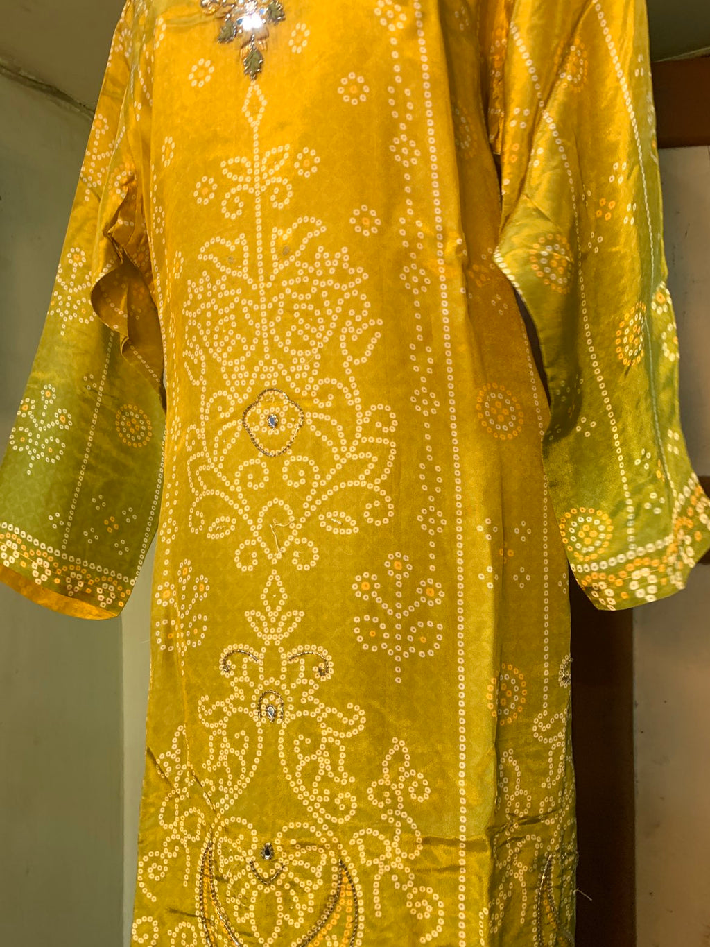 Mustard Yellow Bandhani Printed Modal Satin Co-Ord Set