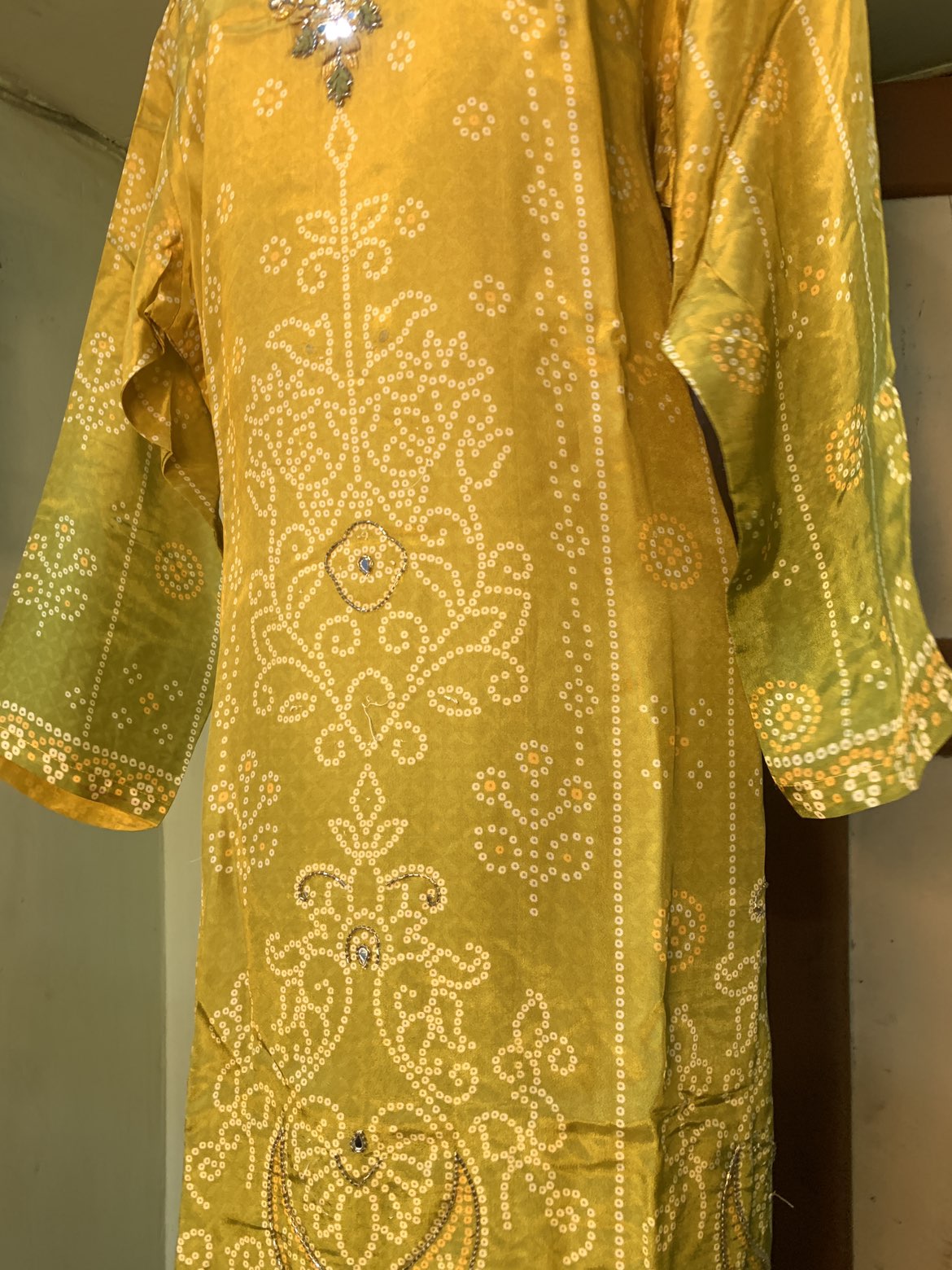 Mustard Yellow Bandhani Printed Modal Satin Co-Ord Set