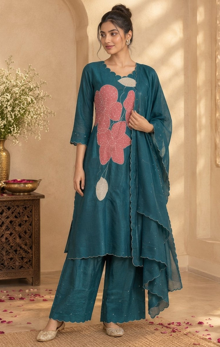 Morni Blue Chanderi Silk Luxury Kurta Set