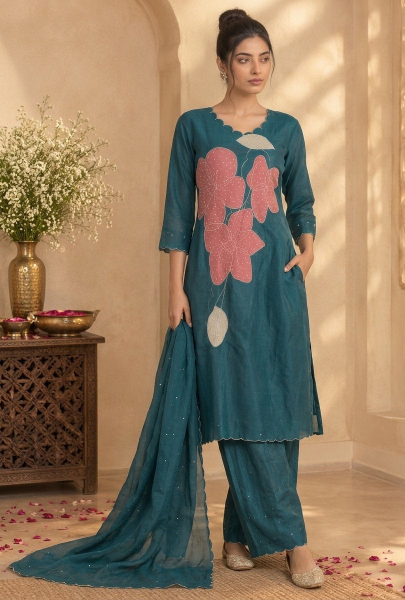 Morni Blue Chanderi Silk Luxury Kurta Set