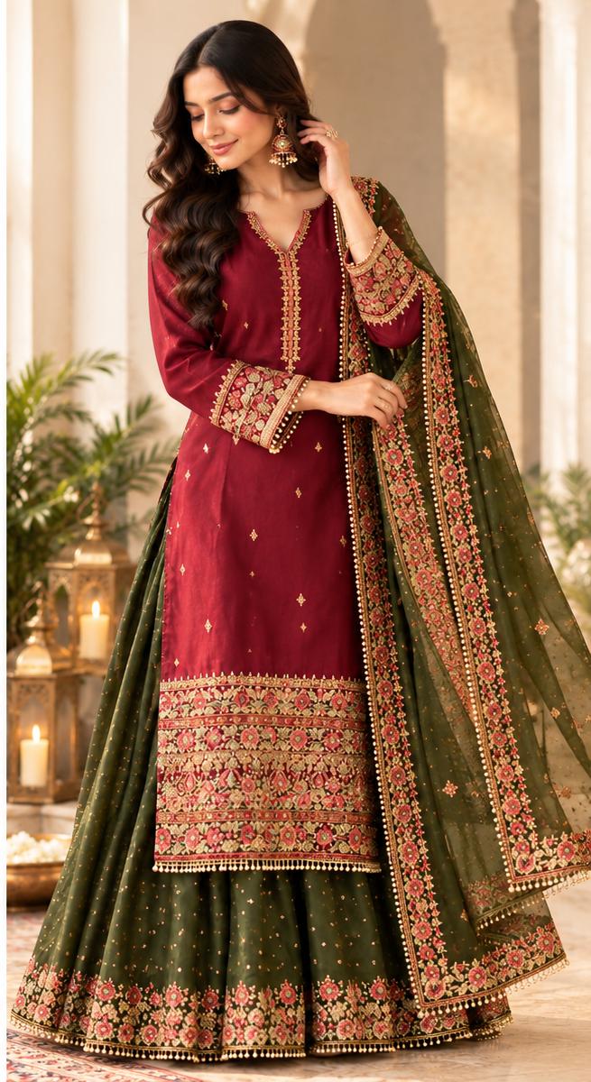 Elegance Roman Silk & Heritage Gajji Silk Suit Set