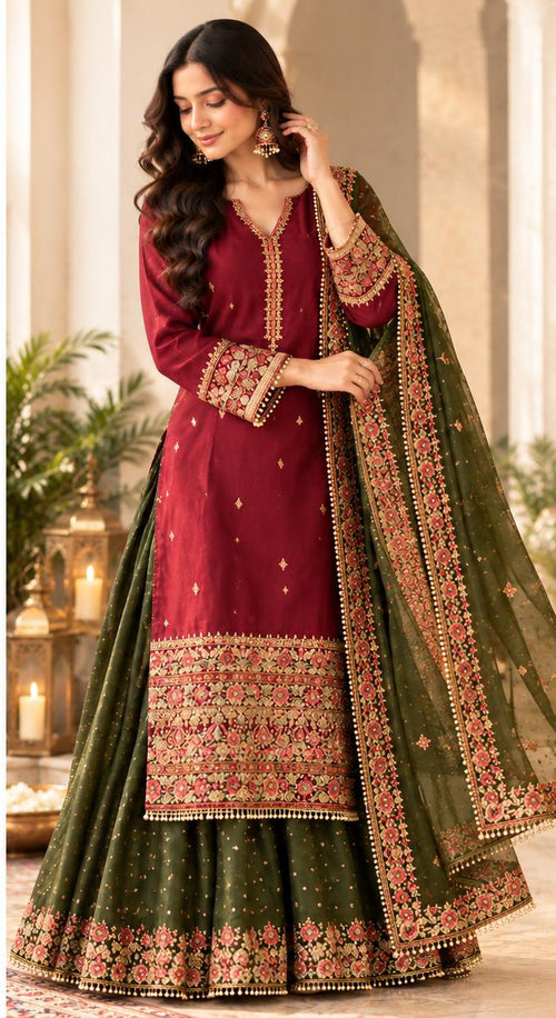 Elegance Roman Silk & Heritage Gajji Silk Suit Set
