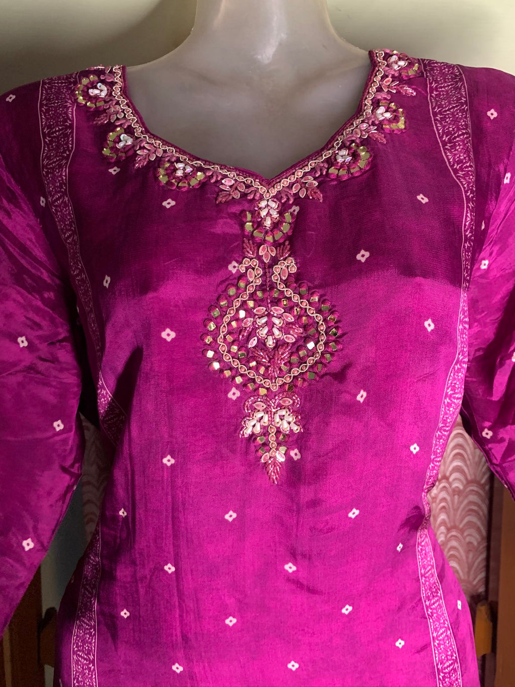 Royal Purple Printed & Embroidered Crepe Kurta Set