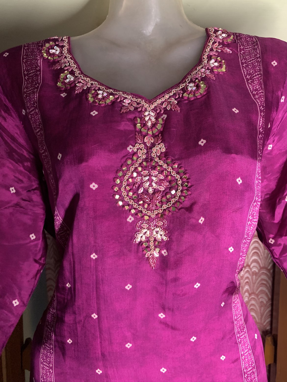 Royal Purple Printed & Embroidered Crepe Kurta Set