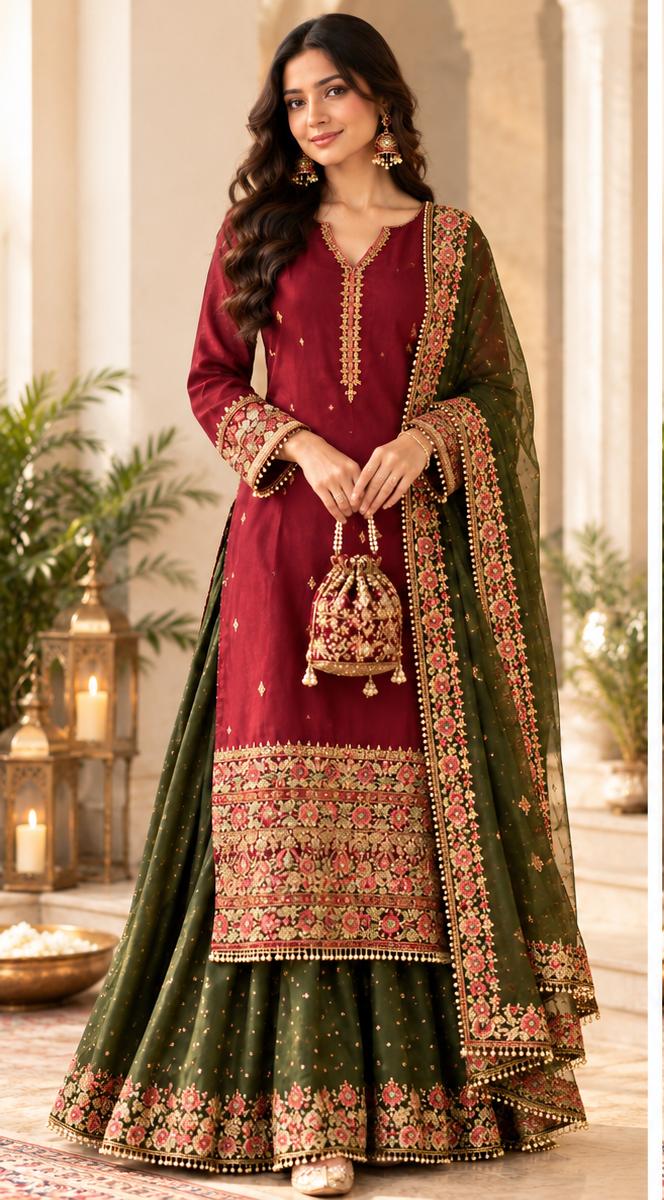 Elegance Roman Silk & Heritage Gajji Silk Suit Set